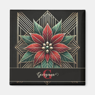 Gepersonaliseerde Retro Floral Art Deco Poinsettia Magneet