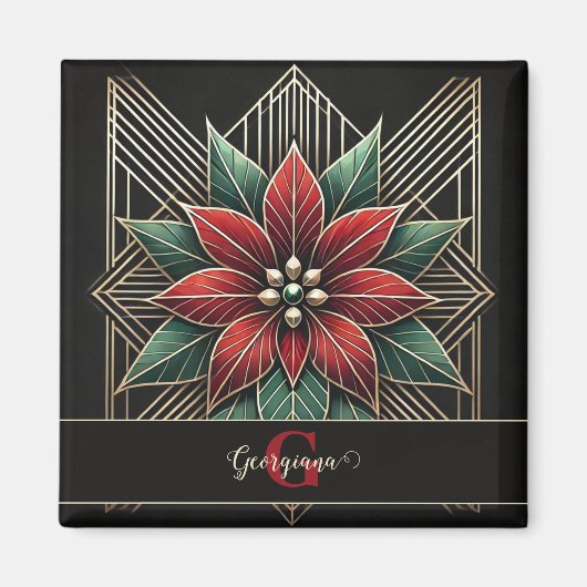 Gepersonaliseerde Retro Floral Art Deco Poinsettia Magneet (Voorkant)