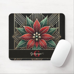Gepersonaliseerde Retro Floral Art Deco Poinsettia Muismat