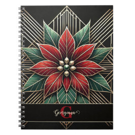 Gepersonaliseerde Retro Floral Art Deco Poinsettia Notitieboek