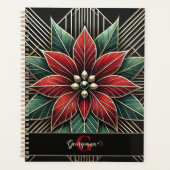 Gepersonaliseerde Retro Floral Art Deco Poinsettia Planner (Voorkant)