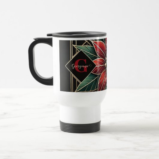 Gepersonaliseerde Retro Floral Art Deco Poinsettia Reisbeker (Links)