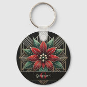 Gepersonaliseerde Retro Floral Art Deco Poinsettia Sleutelhanger (Voorkant)