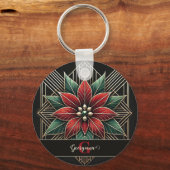 Gepersonaliseerde Retro Floral Art Deco Poinsettia Sleutelhanger (Achterkant)