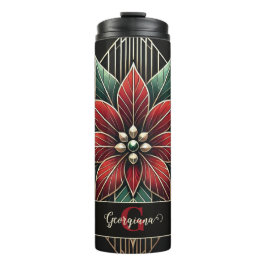 Gepersonaliseerde Retro Floral Art Deco Poinsettia Thermosbeker