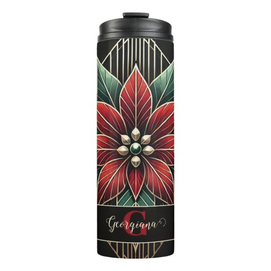 Gepersonaliseerde Retro Floral Art Deco Poinsettia Thermosbeker (Voorkant)