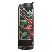 Gepersonaliseerde Retro Floral Art Deco Poinsettia Thermosbeker (Gedraaid links)