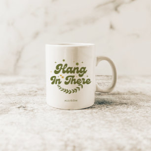 Gepersonaliseerde Retro Floral 'Hang in There' Quo Koffiemok
