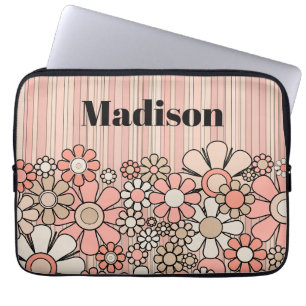 Gepersonaliseerde Retro Floral Pink 60s esthetiek Laptop Sleeve