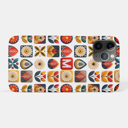 Gepersonaliseerde Retro Folk Bloemenmonogram Case-Mate iPhone Case (Achterkant (horizontaal))
