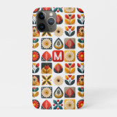 Gepersonaliseerde Retro Folk Bloemenmonogram Case-Mate iPhone Case (Achterkant)
