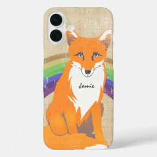 Gepersonaliseerde Retro Fox Art bedrukt linnen iPhone 16 Plus Hoesje