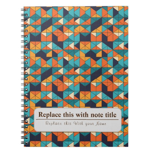 Gepersonaliseerde Retro Funky Sinaasappel-Blauwgro Notitieboek (Voorkant)