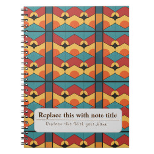 Gepersonaliseerde Retro Funky Sinaasappel-Blauwgro Notitieboek