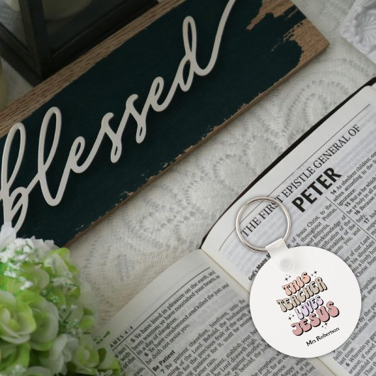Gepersonaliseerde retro geloof leraar waardering sleutelhanger