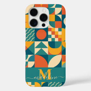 Gepersonaliseerde Retro Geometrische Kleurrijk iPhone 16 Pro Hoesje