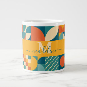 Gepersonaliseerde Retro Geometrische Kleurrijk Grote Koffiekop