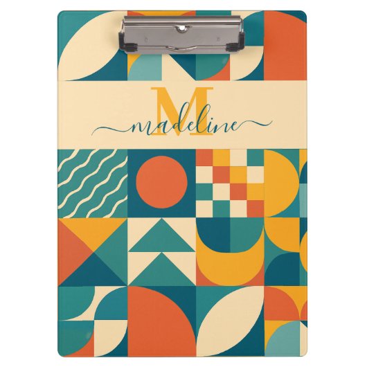 Gepersonaliseerde Retro Geometrische Kleurrijk Klembord (Voorkant)