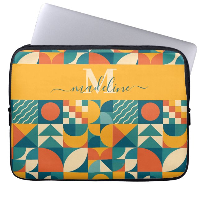 Gepersonaliseerde Retro Geometrische Kleurrijk Laptop Sleeve (Voorkant)