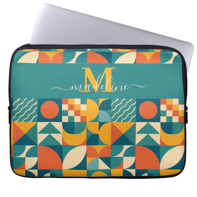 Gepersonaliseerde Retro Geometrische Kleurrijk Laptop Sleeve (Voorkant)