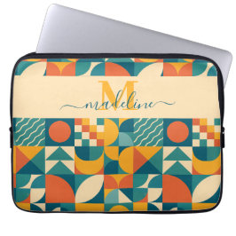 Gepersonaliseerde Retro Geometrische Kleurrijk Laptop Sleeve