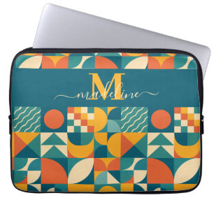 Gepersonaliseerde Retro Geometrische Kleurrijk Laptop Sleeve