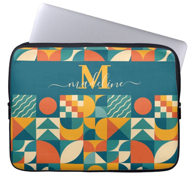 Gepersonaliseerde Retro Geometrische Kleurrijk Laptop Sleeve (Voorkant)
