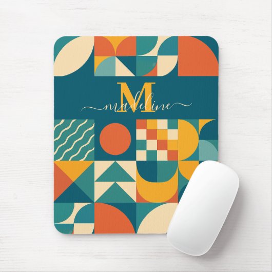 Gepersonaliseerde Retro Geometrische Kleurrijk Muismat (Met muis)