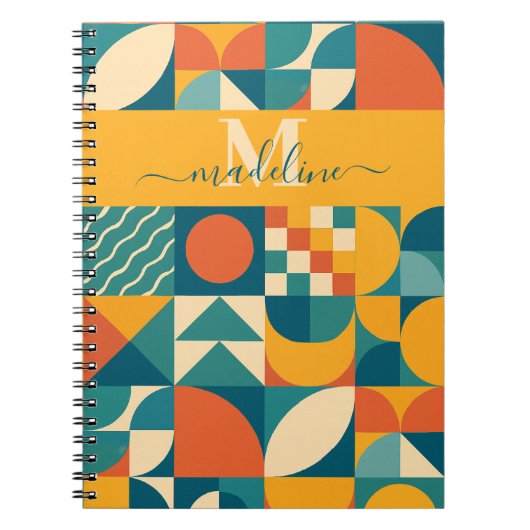 Gepersonaliseerde Retro Geometrische Kleurrijk Notitieboek (Voorkant)