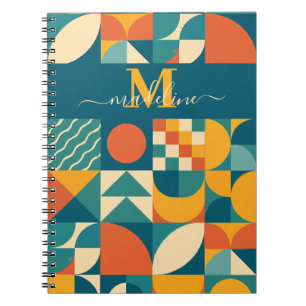Gepersonaliseerde Retro Geometrische Kleurrijk Notitieboek