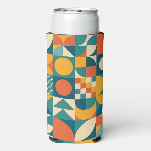 Gepersonaliseerde Retro Geometrische Kleurrijk Seltzer Blikjeskoeler (Seltzer Achterkant)