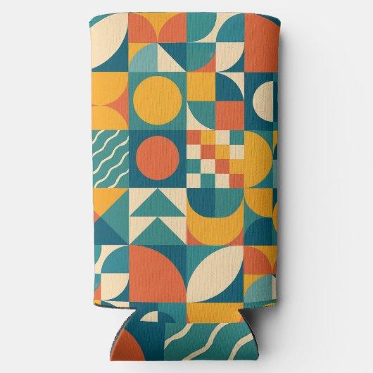 Gepersonaliseerde Retro Geometrische Kleurrijk Seltzer Blikjeskoeler (Achterkant)
