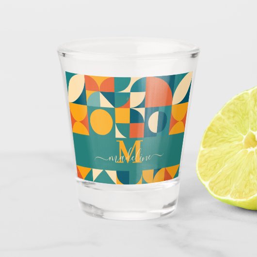 Gepersonaliseerde Retro Geometrische Kleurrijk Shot Glas (Voorkant)