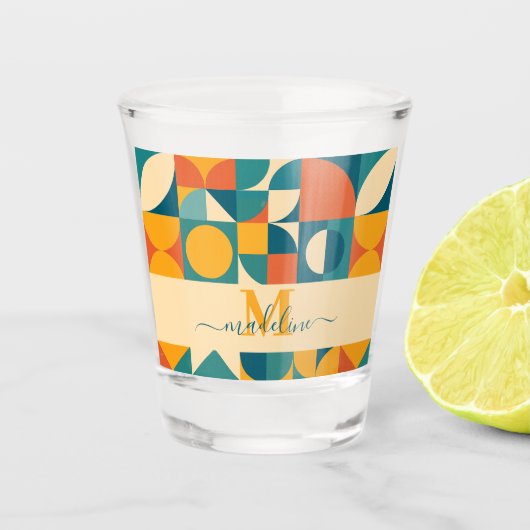 Gepersonaliseerde Retro Geometrische Kleurrijk Shot Glas (Voorkant)