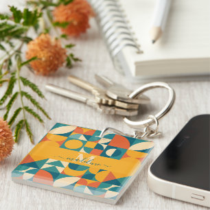 Gepersonaliseerde Retro Geometrische Kleurrijk Sleutelhanger