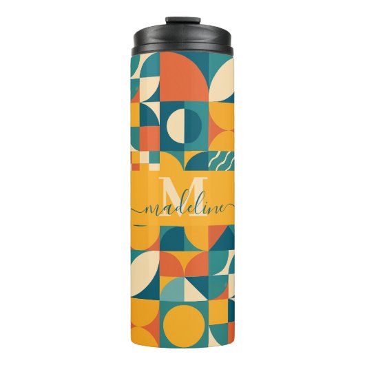 Gepersonaliseerde Retro Geometrische Kleurrijk Thermosbeker (Voorkant)