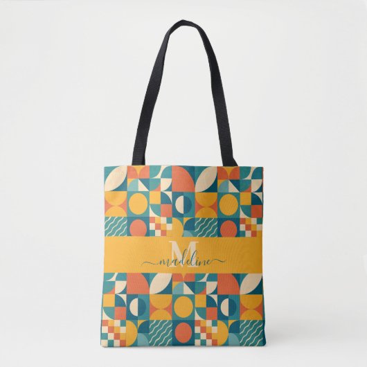 Gepersonaliseerde Retro Geometrische Kleurrijk Tote Bag (Voorkant)