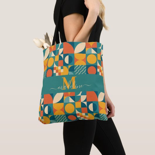 Gepersonaliseerde Retro Geometrische Kleurrijk Tote Bag (Dichtbij)