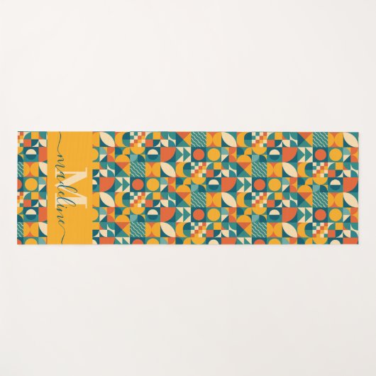 Gepersonaliseerde Retro Geometrische Kleurrijk Yogamat (Voorkant (horizontaal))