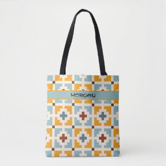 Gepersonaliseerde Retro Geometrische Tegel Patroon Tote Bag