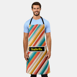 Gepersonaliseerde retro gestreepte all-over Schort