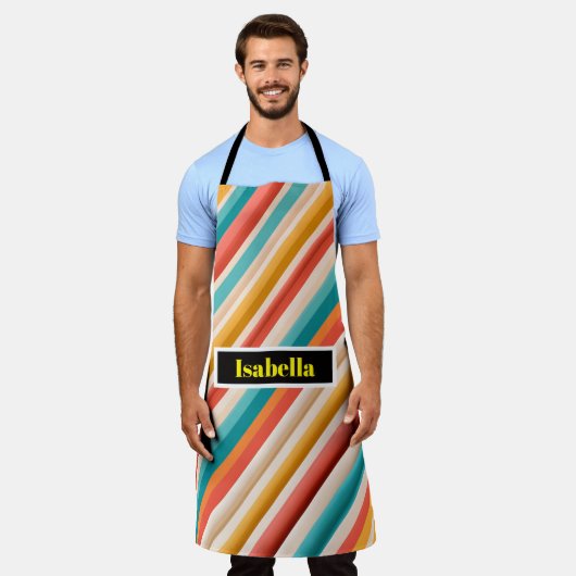 Gepersonaliseerde retro gestreepte all-over Schort (Gedragen)