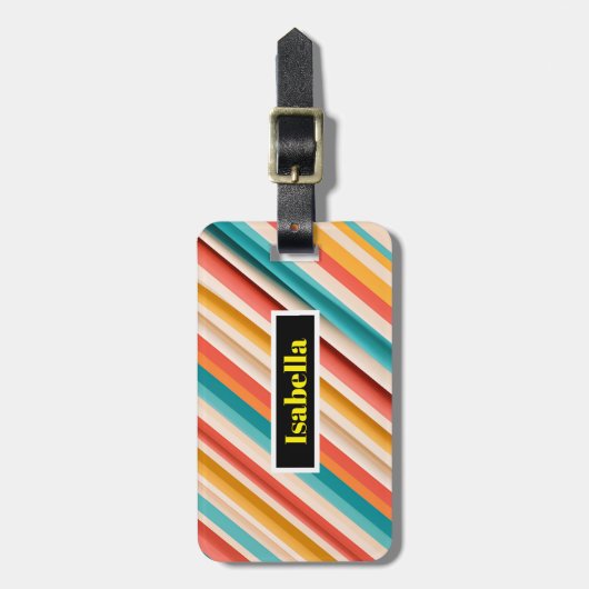 Gepersonaliseerde retro gestreepte dubbelzijdig bagagelabel (Voorkant verticaal)