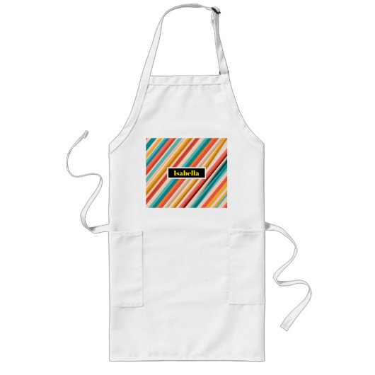 Gepersonaliseerde retro gestreepte lange Schort |  (Voorkant)