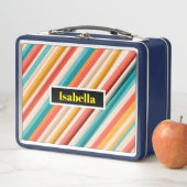 Gepersonaliseerde retro gestreepte metalen lunchbo (In situ)