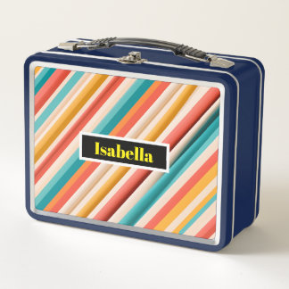 Gepersonaliseerde retro gestreepte metalen lunchbo