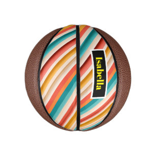 Gepersonaliseerde Retro Gestreepte Mini Basketbal