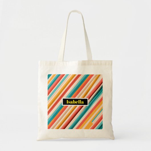 Gepersonaliseerde Retro Gestreepte Patroon Tas | K (Voorkant)