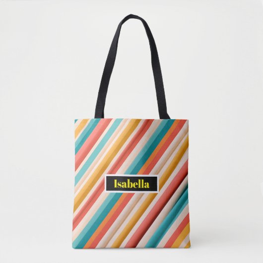 Gepersonaliseerde Retro Gestreepte Schouder Tas (Voorkant)