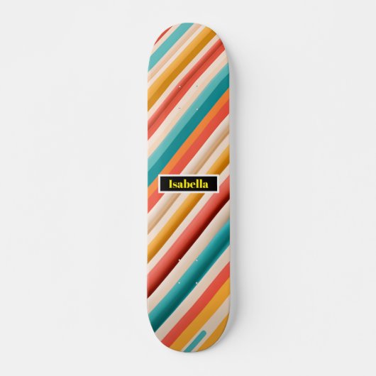 Gepersonaliseerde Retro Gestreepte Skateboard | Kl (Voorkant)